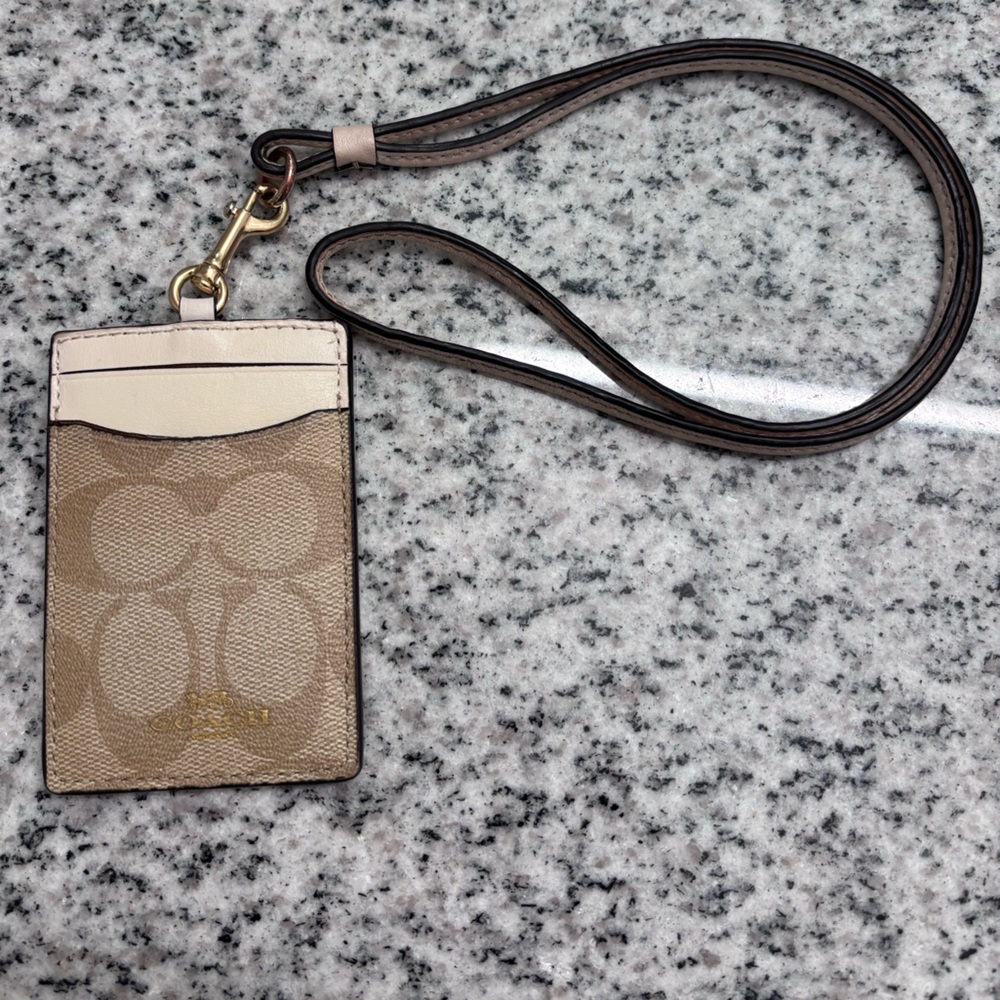 Coach Monogram ID Holder Lanyard Brown Canvas Card Case - Picture 2 of 7